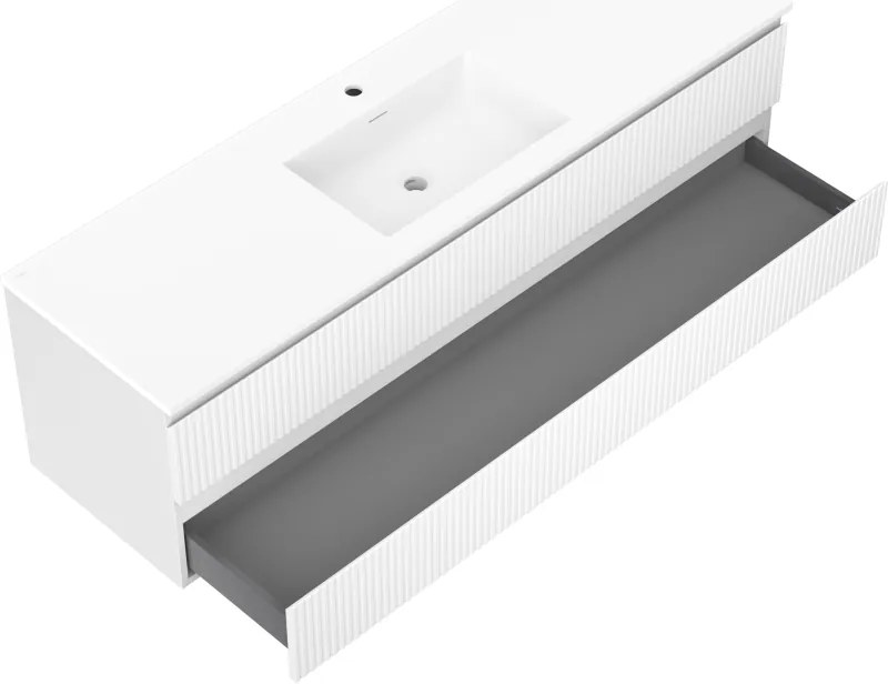 Mexen Rivel, kúpeľňová skrinka 160 cm s umývadlom Otis, 2 zásuvky, drážkovaná, biela matná, 91A20-16047-2-BFF01-W18M01