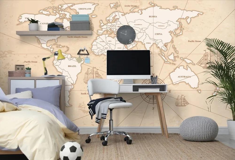 Tapeta zaujímavá béžová mapa sveta - 150x100