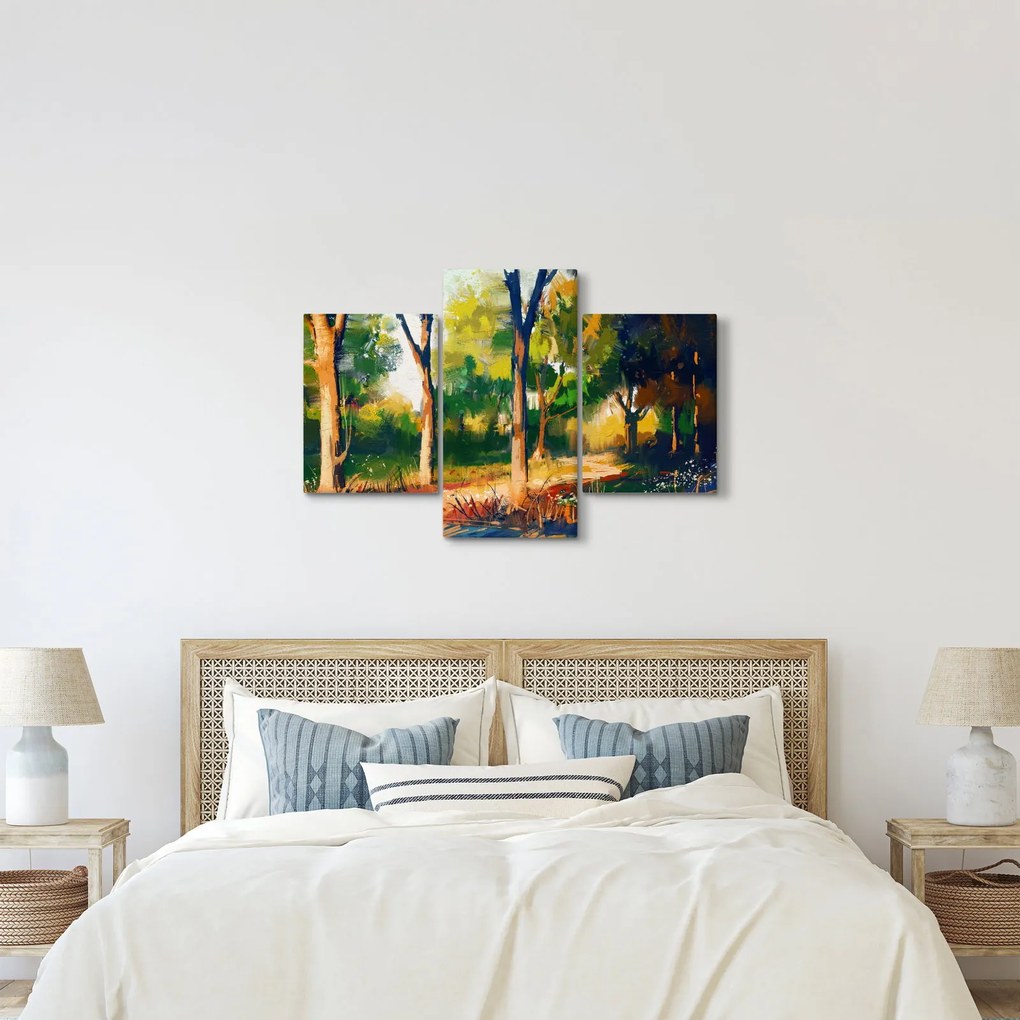 Obraz lesa v letnom slnku, maľba (90x60 cm)