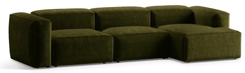 Zelená menčestrová rohová pohovka (pravý roh/s leňoškou) Bergano – Cosmopolitan Design