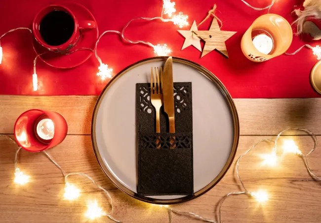 Vianočný obal na príbory KF357-4B čierny