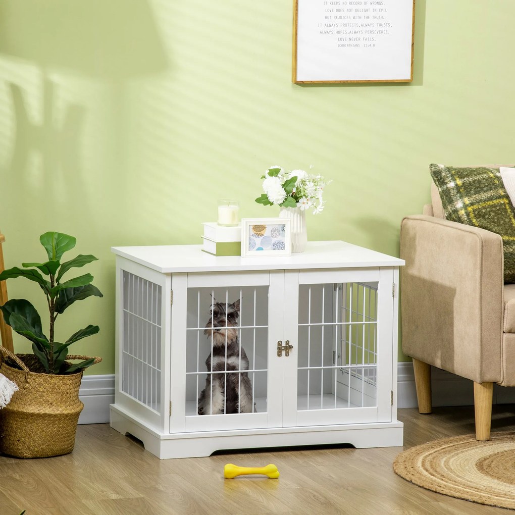 PawHut Psia klietka 2 v 1 s bočným stolom a 2 zamykateľnými dverami - 76L x 54.5W x 56H cm - Kov a MDF | Aosom