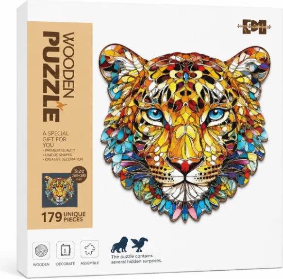 Drevené puzzle Leopard s rámikom - 175 dielikov