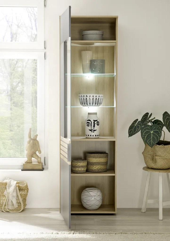 Obývacia stena Milan, dub artisan/sivá, s osvetlením