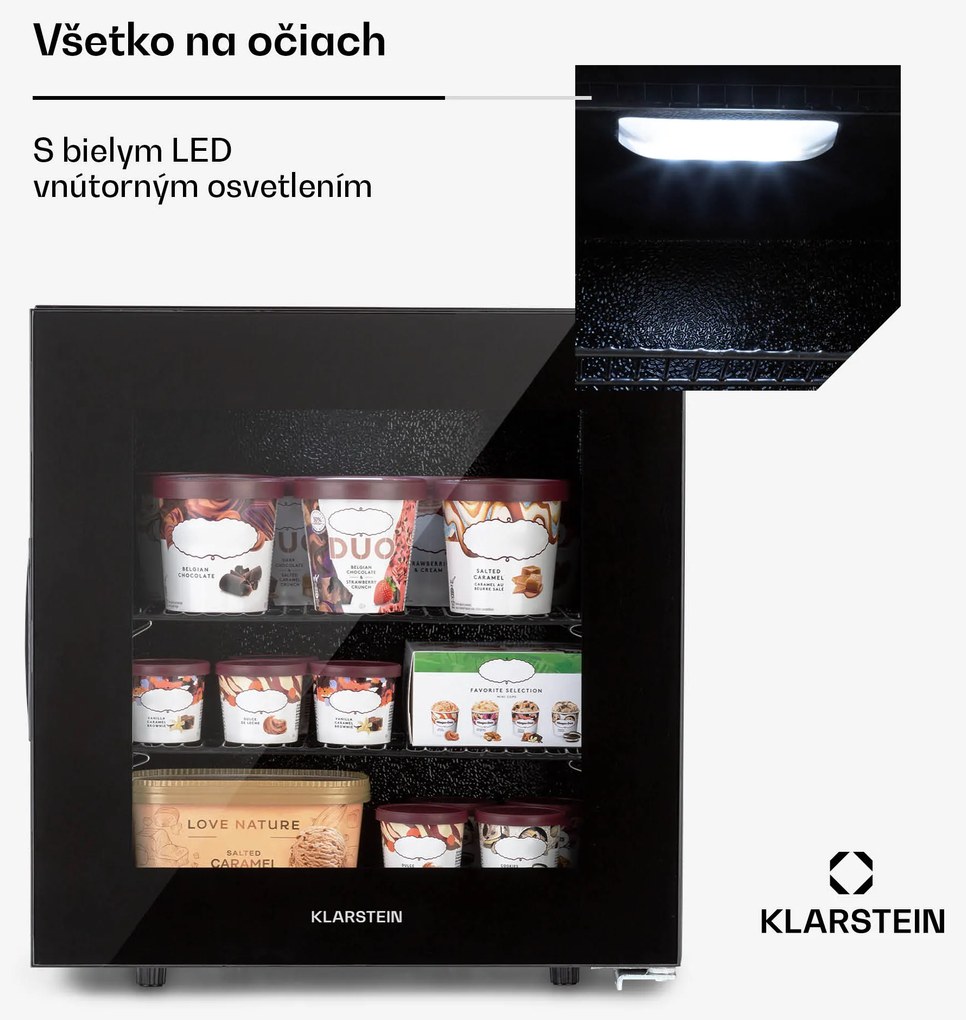 Klarstein IceAge 36, mraznička, 36 l, energet. trieda E, 2 úrovne, termostat, sklenená predná časť