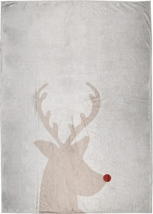 Béžový plyšový pléd s jeleňom Deer - 130*170 cm