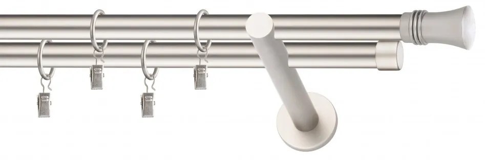 Dekorstudio Chrómová matná dvojradová garniža CAPRI 19mm Dĺžka: 140cm, Typ uchytenia: Držiak dvojitý otvorený, Typ príslušenstva: Krúžky tiché so štipcami