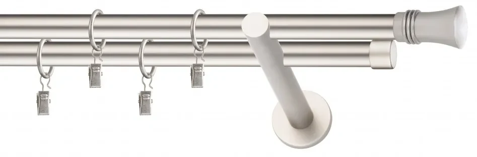 Dekorstudio Chrómová matná dvojradová garniža CAPRI 19mm Dĺžka: 360cm, Typ uchytenia: Držiak dvojitý modern, Typ príslušenstva: Krúžky tiché so štipcami