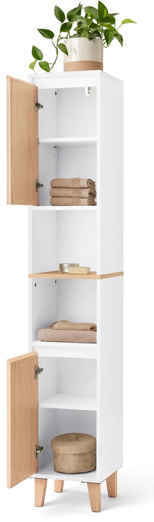 Vysoká skriňa do kúpeľne s otvoreným priečinkom a 2 dvierkami