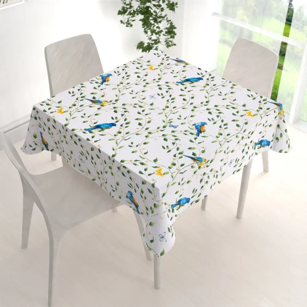 Biante Bavlnený štvorcový obrus Sandra SA-501 Modré vtáky a vetvičky na bielom 40x40 cm