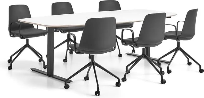 Nábytková zostava NOVUS + LANGFORD, 1 stôl a 6 antracitových stoličiek