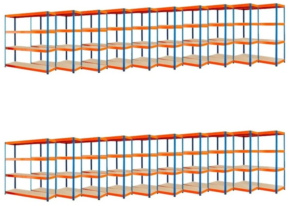 Fistar !!! Akčný balíček: 20x Regál 1800x1600x450 mm PROFESIONÁLNY lakovaný 4-policový, nosnosť 1600 kg