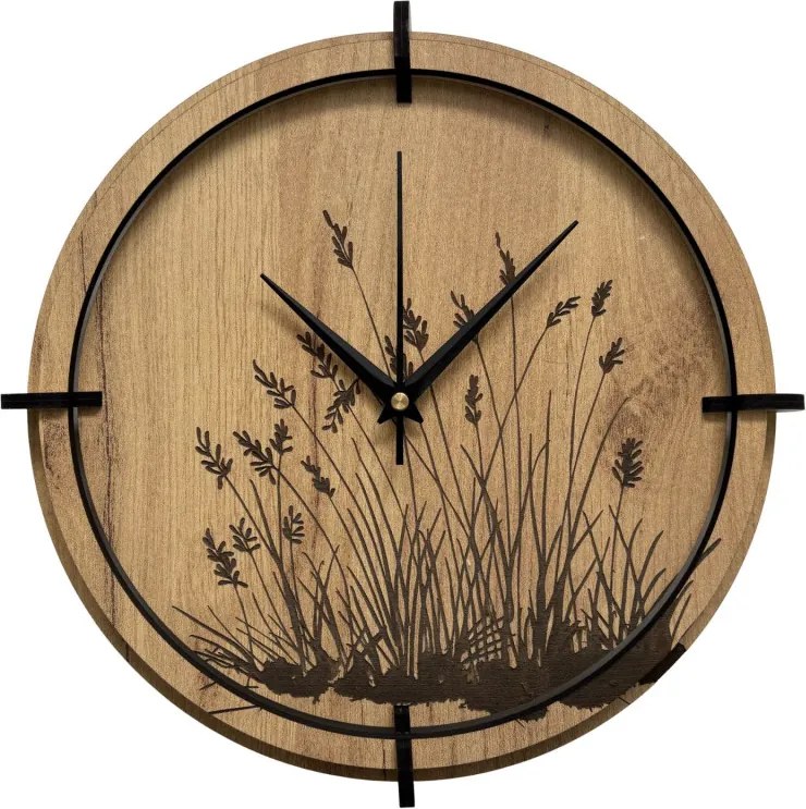 Drevené nástenné hodiny s prírodným motívom Dizajnová dekorácia | SENTOP HDF0587-GOLD-OAK