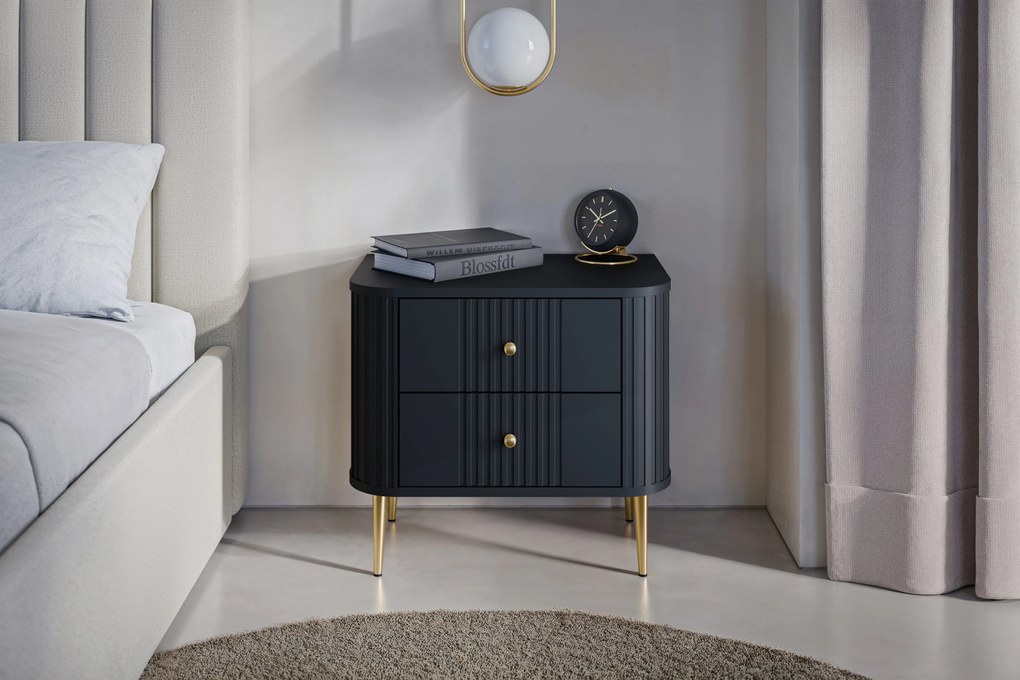 Nočné stolíky Vespera 56 cm - 2 ks - čierna / zlatá