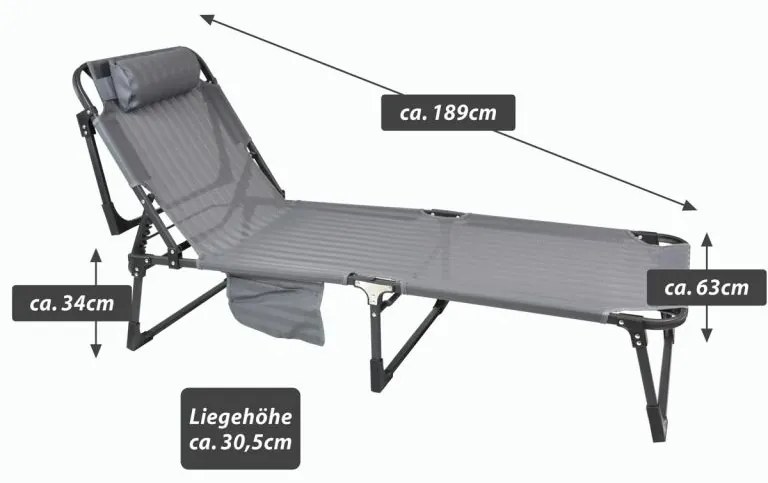 Garthen skladacie záhradné ležadlo s vankúšom sivé pruhované