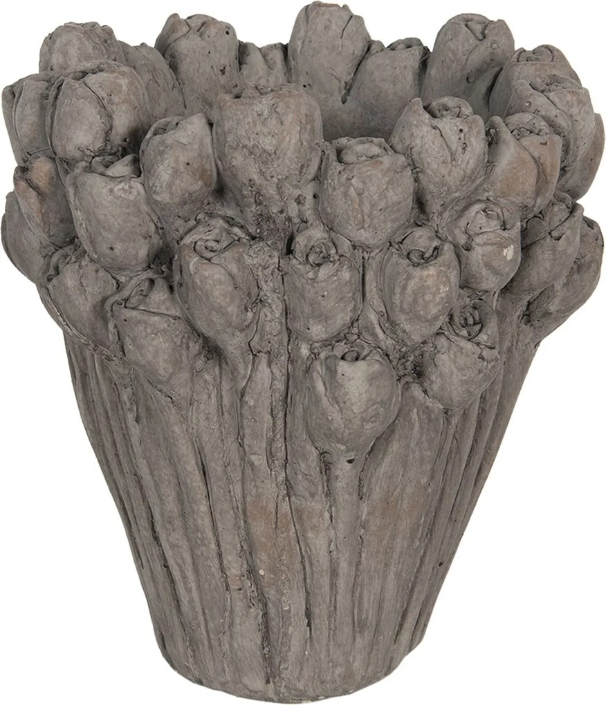 Veľký cementový kvetináč s dekoráciami ruží Rhode - Ø 23 * 25 cm