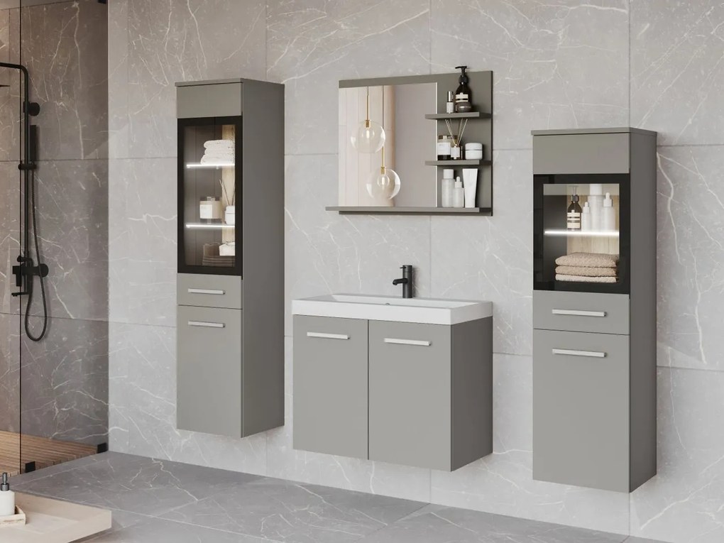 Kúpeľňový nábytok Apogon I, Farby: sivé paládium, Sifón: so sifónom, Osvetlenie: osvetlenie LED biele, Umývadlová batéria: Maro Blo 020M