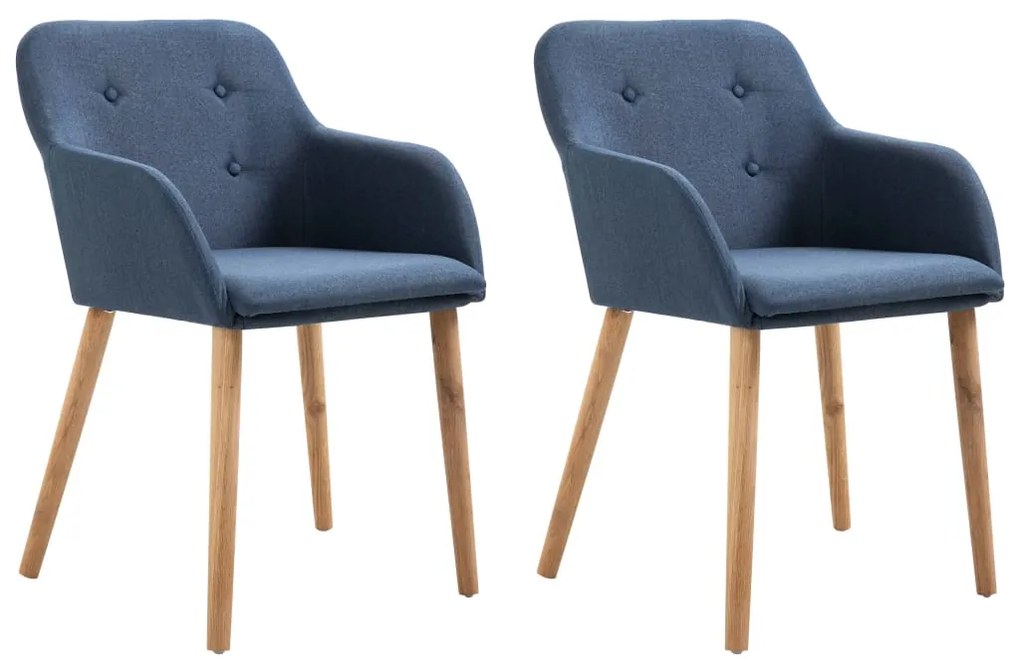 vidaXL Jedálenské stoličky 2 ks, modré, látka a dubový masív
