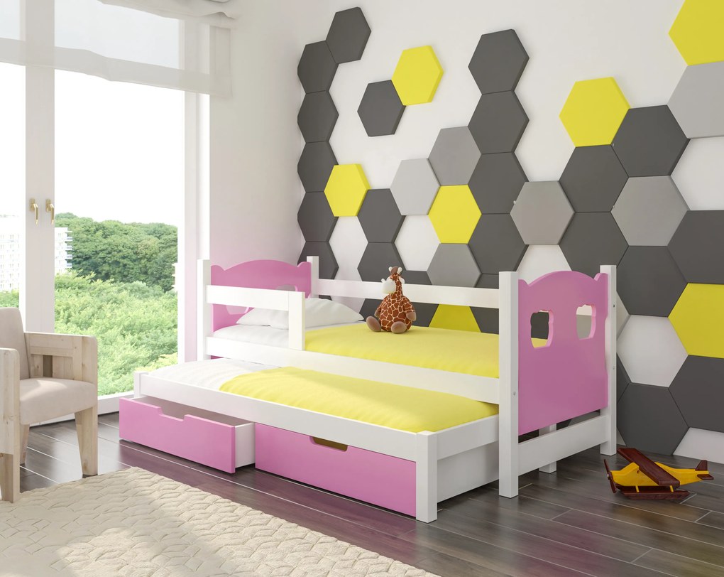 Detská posteľ Cotto pre 2 deti, biela / ružová + matrace ZADARMO!