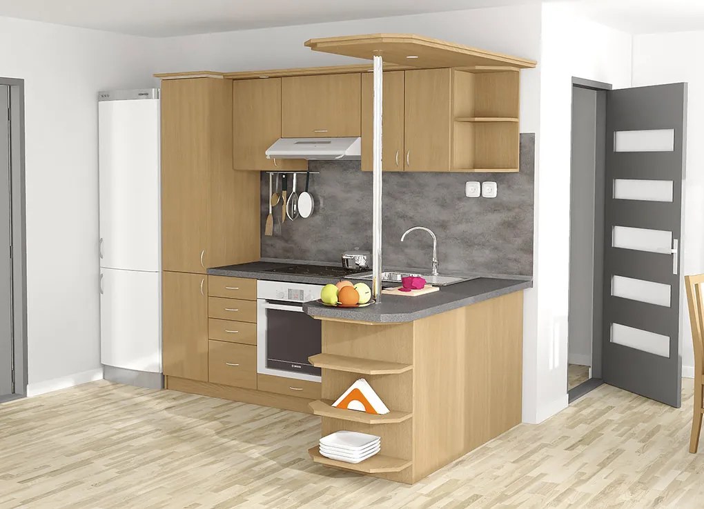 Nabytekmorava Kuchyna s ostrovčekom Bára C farba kuchyne: orech, pracovná doska: s pracovnou doskou