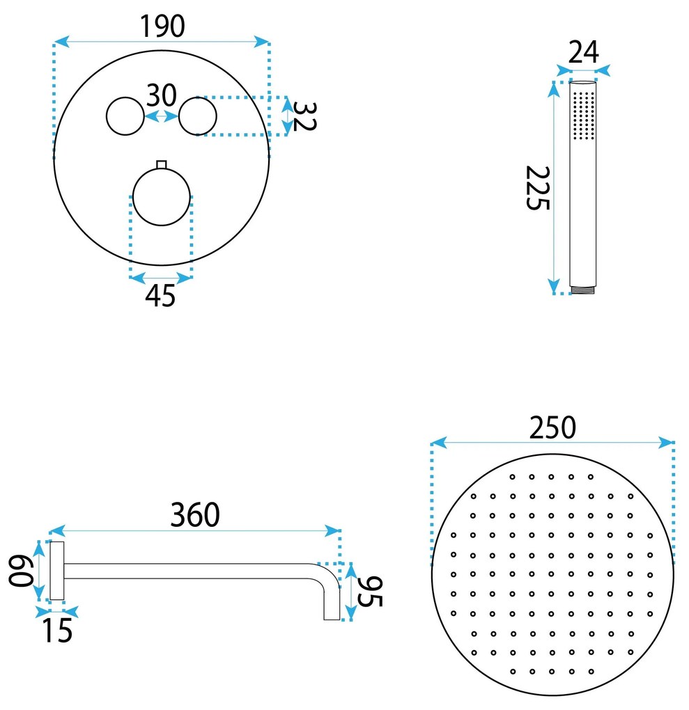 Rea Lungo Diamond, podomietková sprchová súprava + BOX, zlatá lesklá, REA-P6965