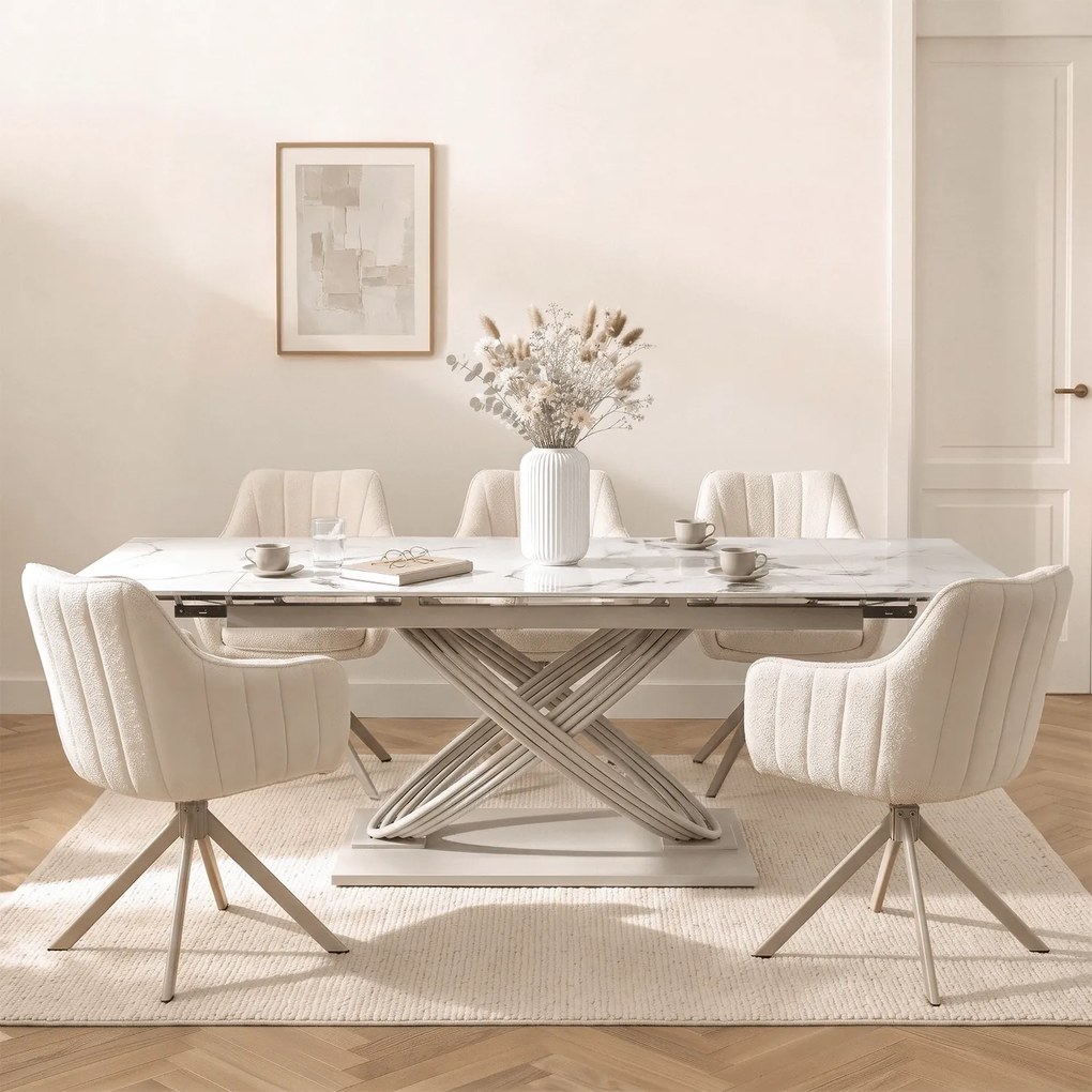 Vintino Rozkladací stôl RONNY 160–240 cm Biely mramor / kašmír