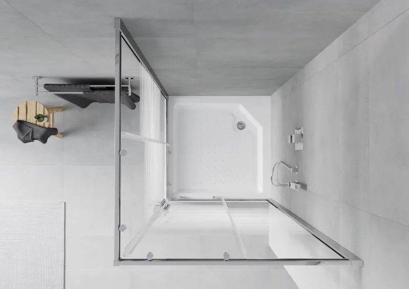 Mexen Rio štvorcový sprchový kút 90 x 90 cm, biele pruhy, chróm + sprchová vanička, biela - 860-090-090-01-20-4510