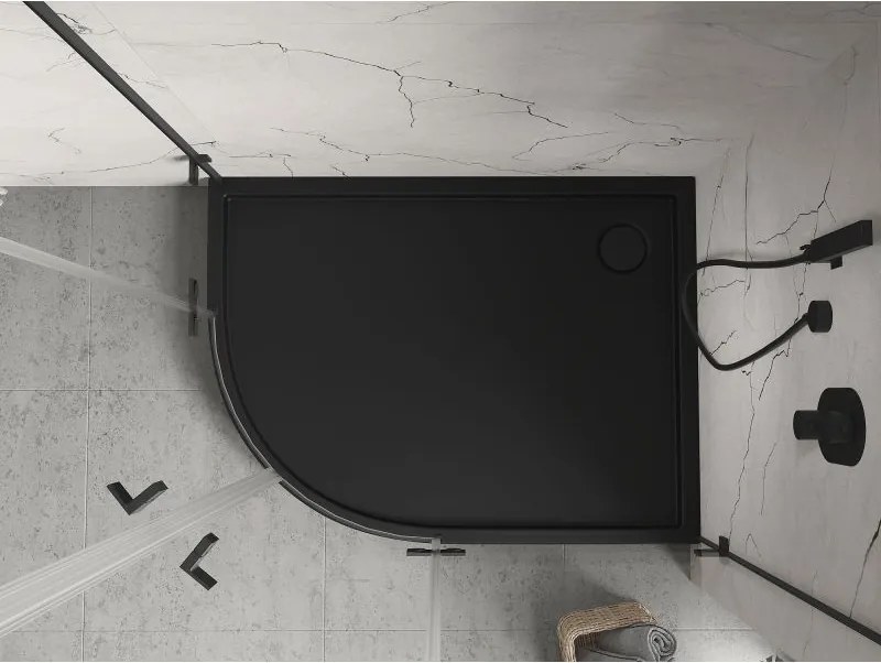 Mexen Flow+ asymetrický pravý štvrťkruhový sprchový kút 90 x 80 cm, čierna matná, 46Q708090RH
