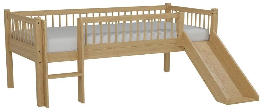 Vyvýšená detská posteľ z bukového dreva so šmykľavkou s roštom 90x200 cm v prírodnej farbe Forrest – Vipack