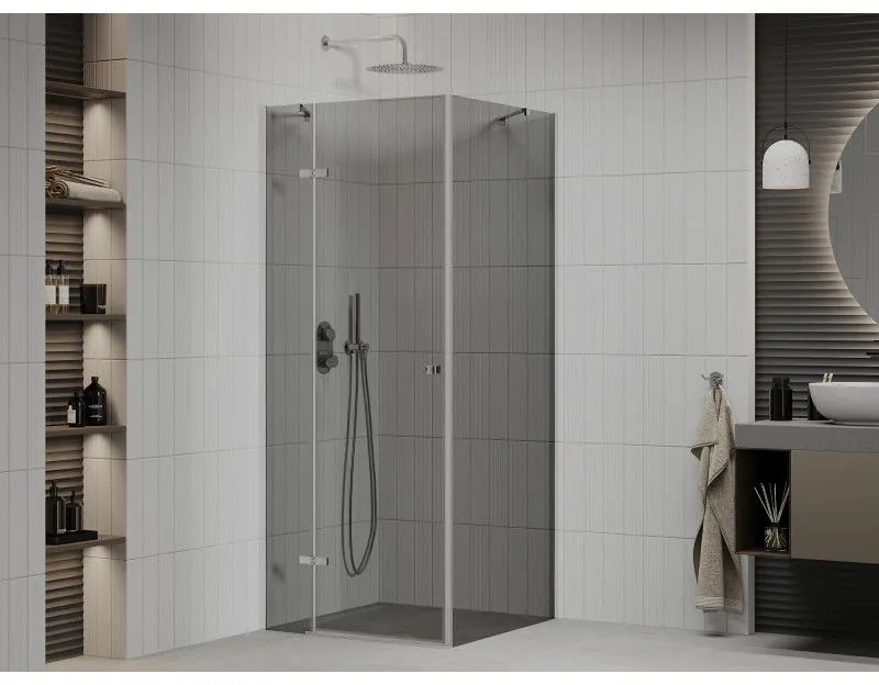 Mexen Roma, sprchovací kút 70 (dvere) x 70 (stena) cm, 6mm šedé sklo, chrómový profil, 854-070-070-01-40