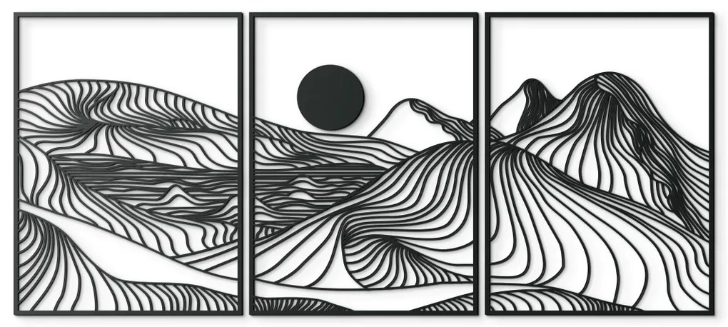 drevko 3-dielny lineart obraz Hory a slnko Rozmer obrazu: 52 x 120 cm, Farba dekorácie: Čierna