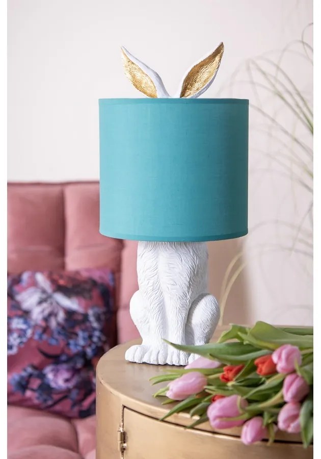 Biela stolná lampa králik s tyrkysovým tienidlom Rabbi - Ø 20*43 cm E27/max 1*60W