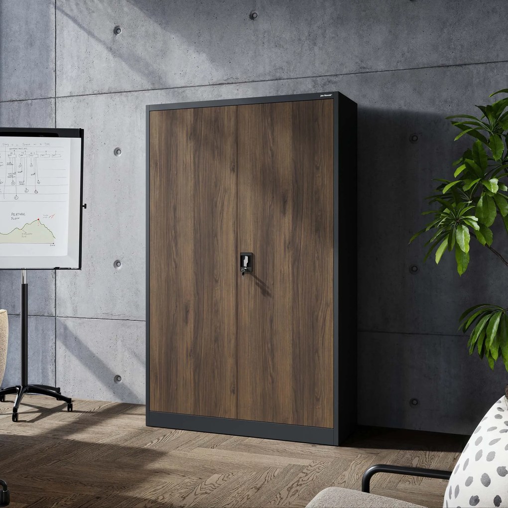 Kancelárska kovová skrinka na dokumenty JAN II, Eco Design: antracit/orech