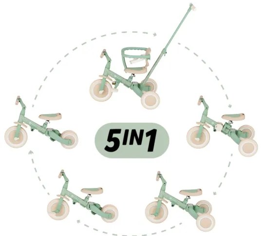 PETITE&MARS - Detská trojkolka 5 v 1 TURBO LIMITED Zelený Twist