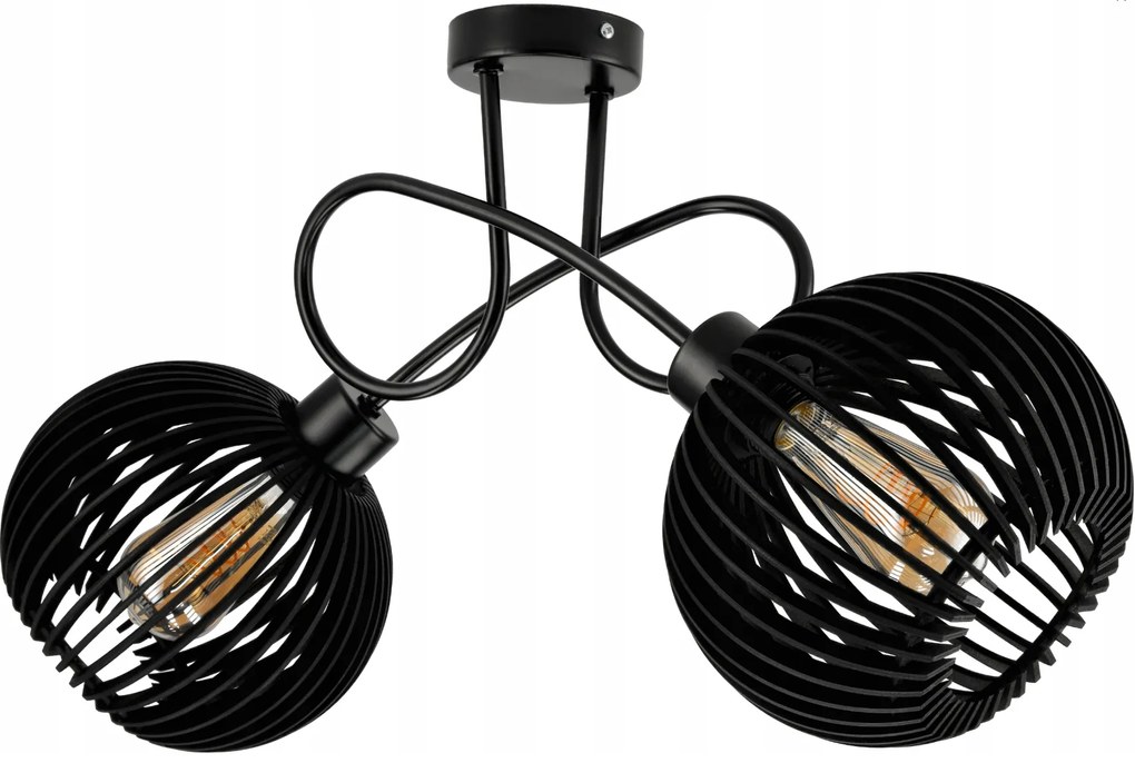 BERGE LED stropné svietidlo 2XE27, drevené, čierne