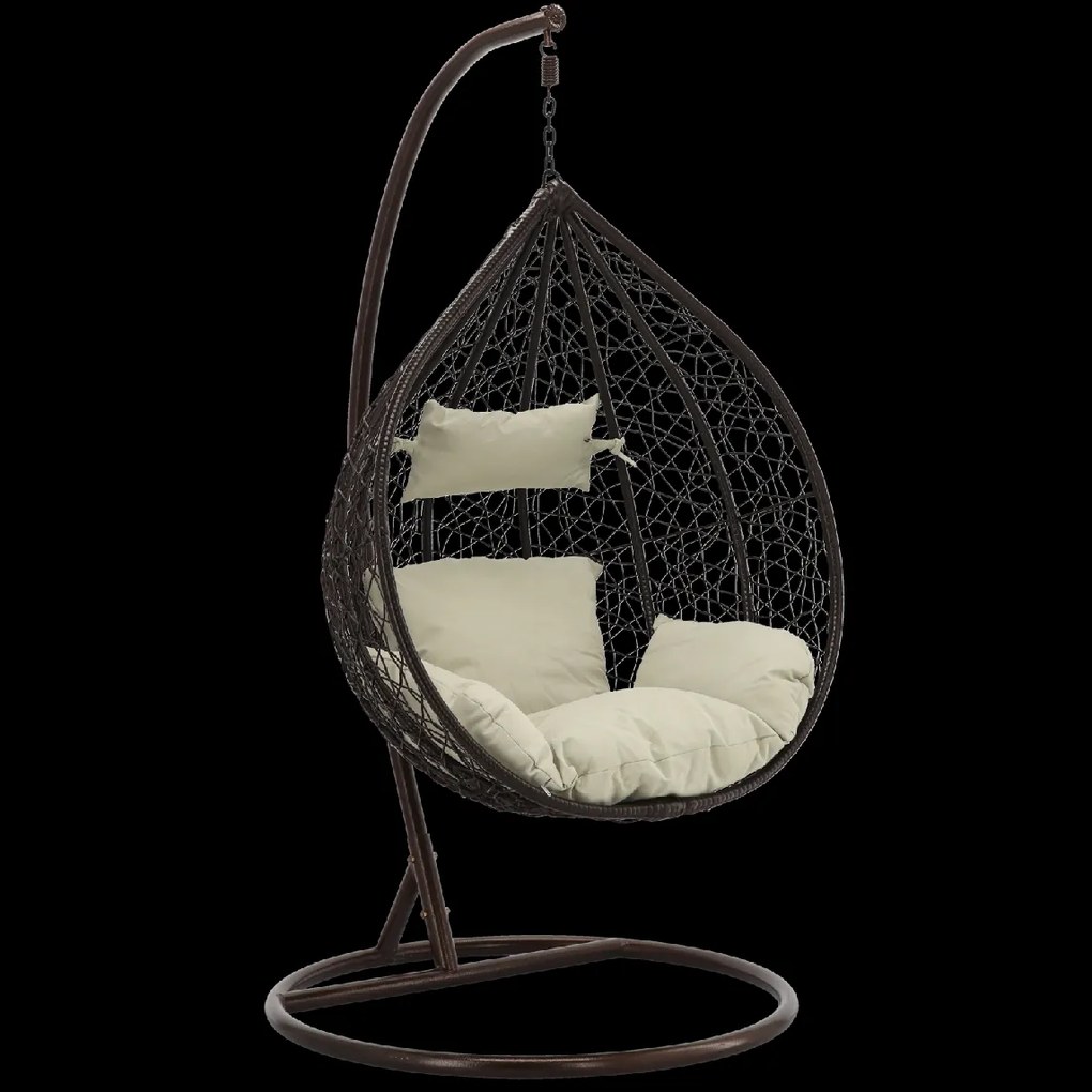 CH ZÁVESNÁ STOLIČKA HNEDÁ, VANKÚŠ – BEŽOVÁ, RÁM – HNEDÁ 118X107XD68CM