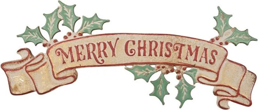 Nástenná kovová ceduľa Merry Christmas s cezmínou - 60*1*25 cm