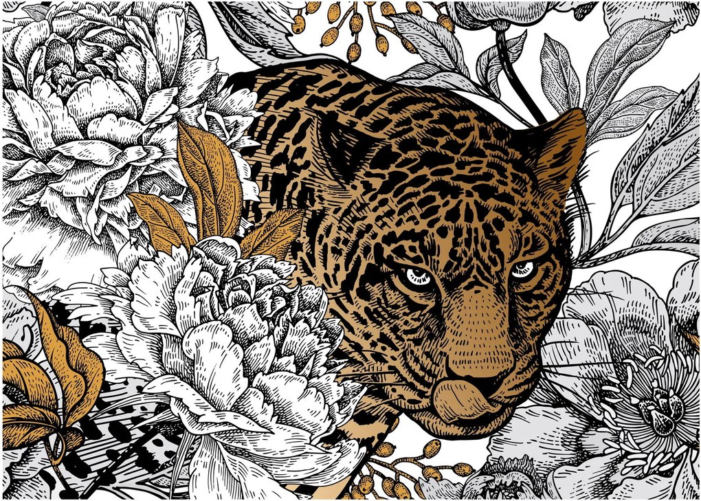 Obraz - Leopard medzi kvetmi (70x50 cm)
