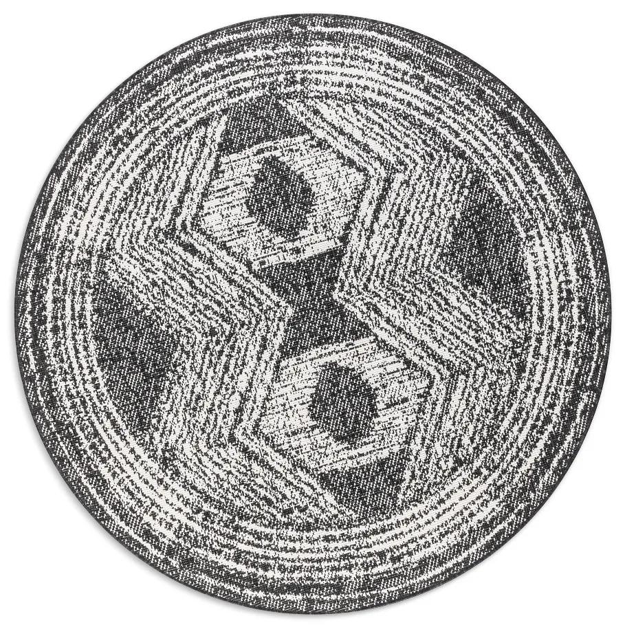 ELLE Decoration koberce Kusový koberec Gemini 106029 Black kruh z kolekcie Elle – na von aj na doma - 140x140 (priemer) kruh cm