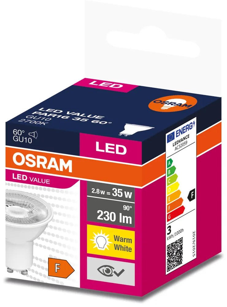 LED žiarovka GU10 2,8W = 35W 230lm 2700K Warm 60° OSRAM Value