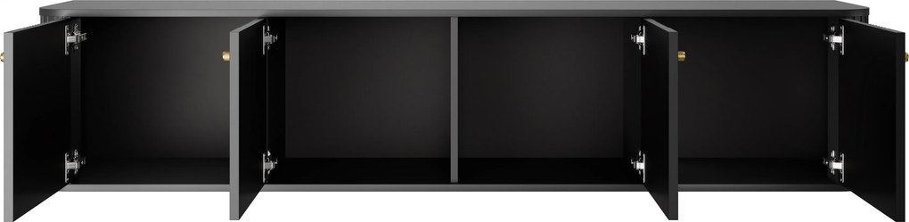Závesná TV skrinka Vesper 4D 187 cm - čierna / zlaté úchytky