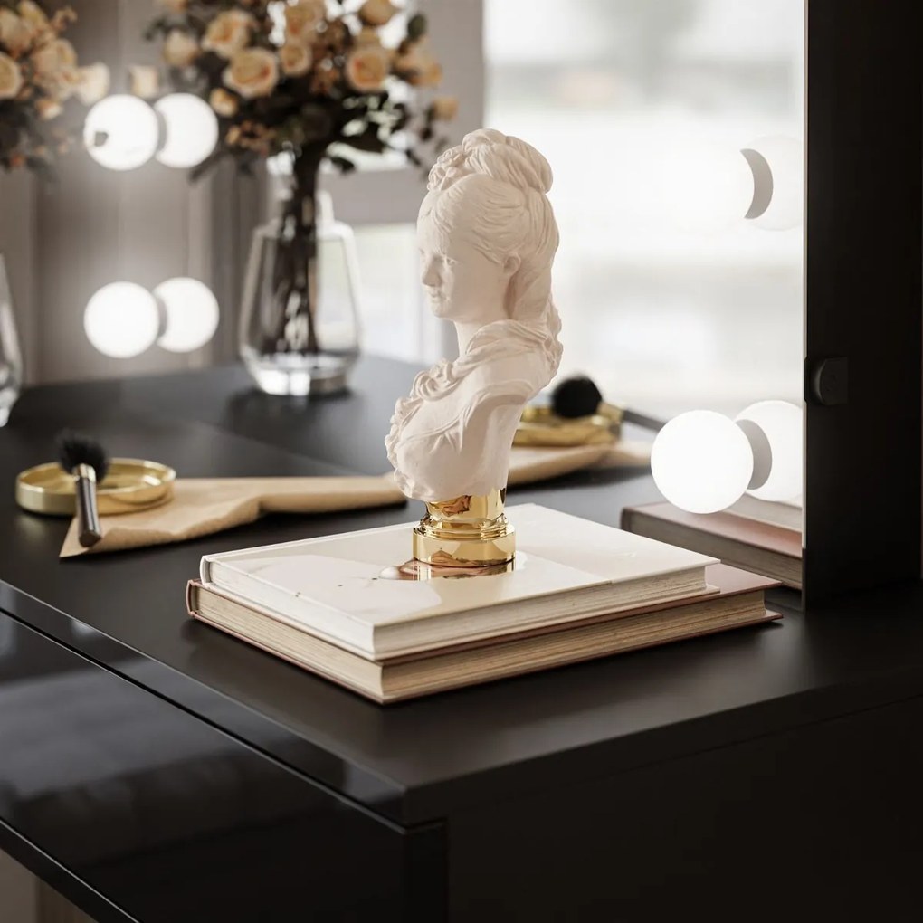 TOALETNÝ STOLÍK KATHLEEN SHINE ČIERNY LESK + ZLATÉ NOHY + ZRKADLO