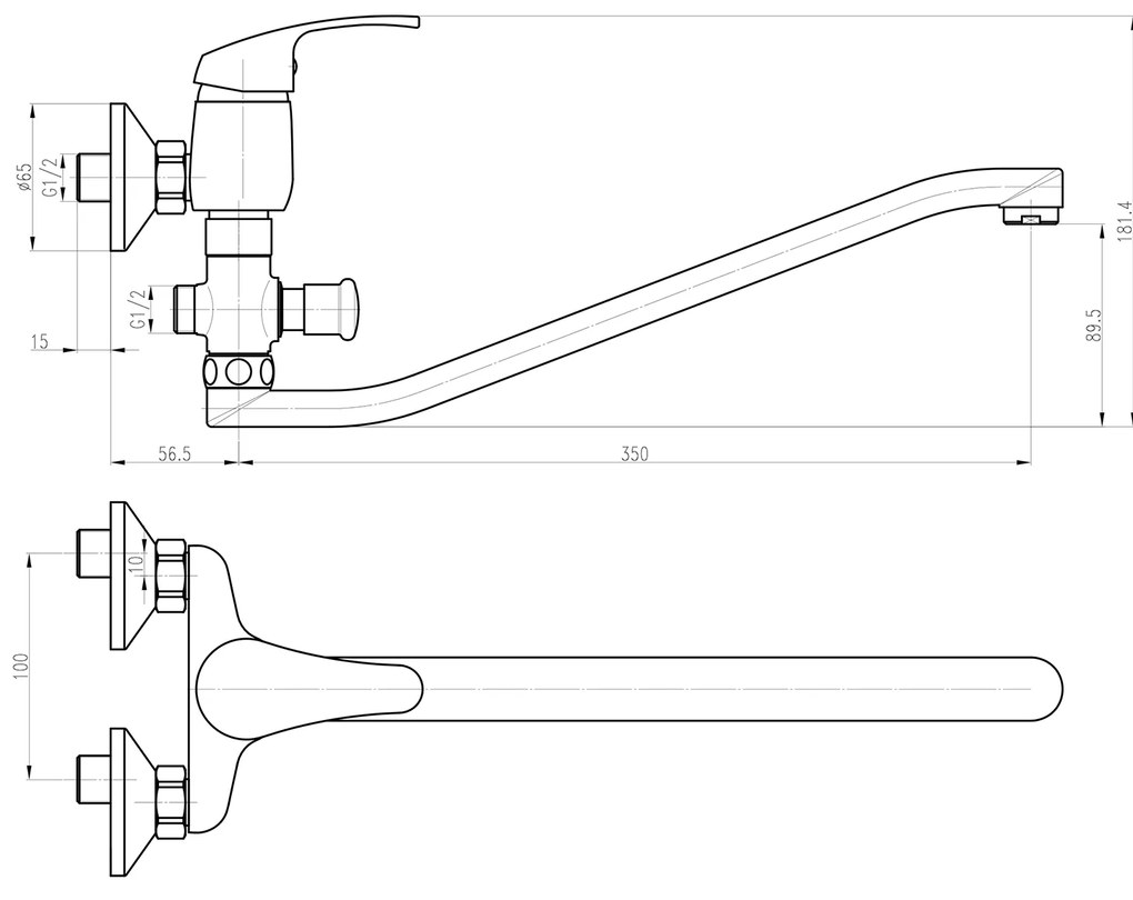 Aqualine, AQUALINE 35 nástenná umývadlová/vaňová batéria, rozteč 100mm, chrómová, 52140