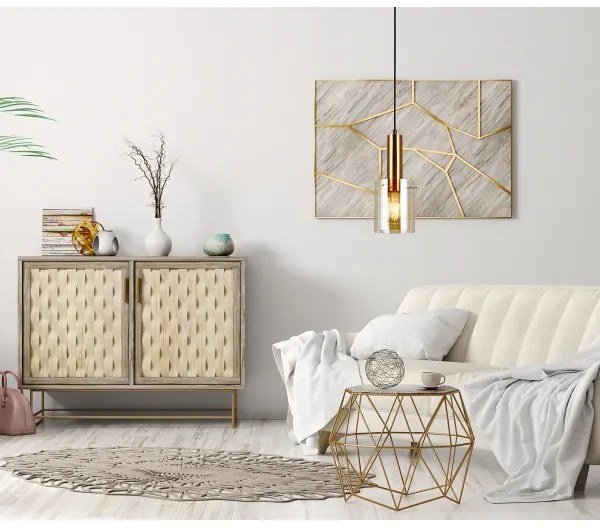 ITALUX PND-5581-1-BRO+AMB - Luster na lanku SARDO 1xE27/40W/230V čierna/mosadz