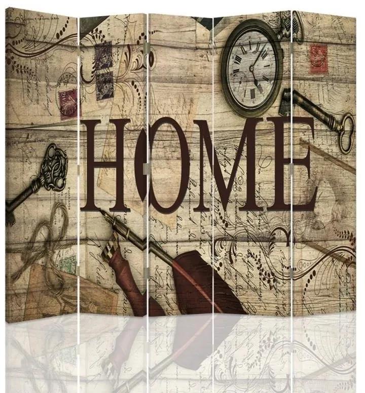 Ozdobný paraván Home Písmo Retro Brown - 180x170 cm, päťdielny, klasický paraván