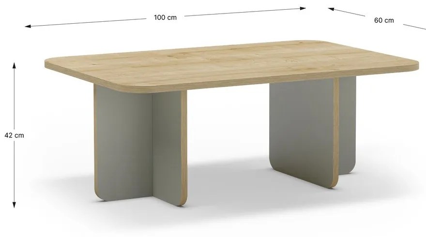 Svetlozelený/v prírodnej farbe konferenčný stolík s doskou v dubovom dekore 56x100 cm Hillary – Marckeric