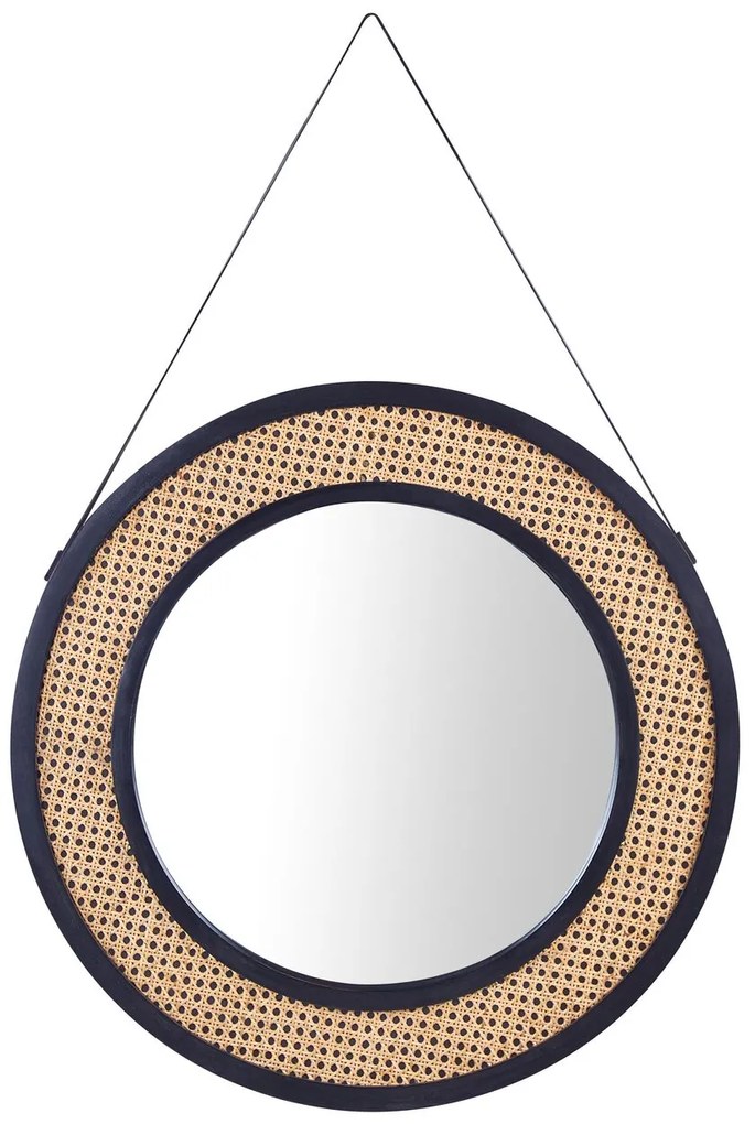 Okrúhle nástenné ratanové zrkadlo ø 70 cm prírodné CAMBRAI Beliani