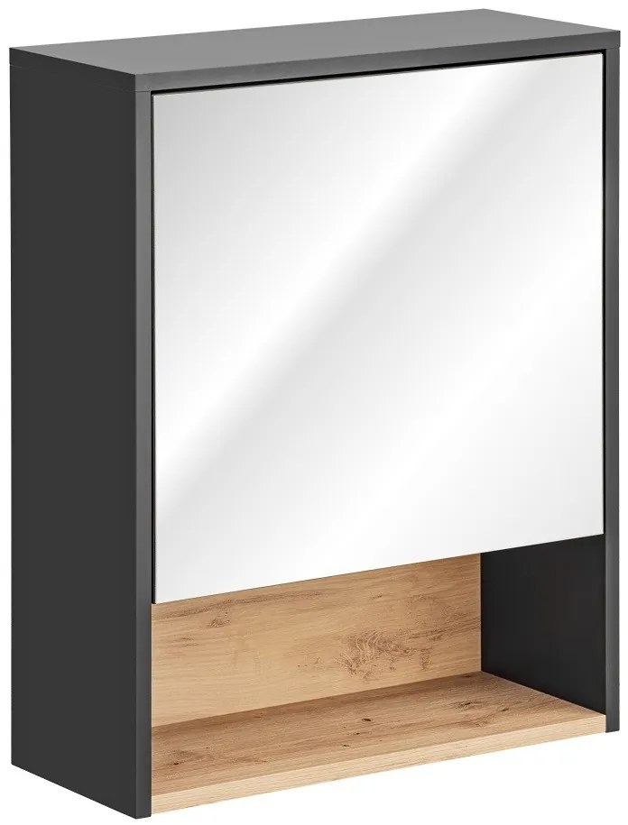 Závesná kúpeľňová skrinka so zrkadlom Borneo Cosmos 840 1D sivá/dub artisan