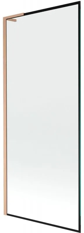 Mexen Next L, 1-krídlová vaňová zástena 80 x 150 cm, 6mm číre sklo-čierny vzor, medený profil, 895-080-000-03-70-65