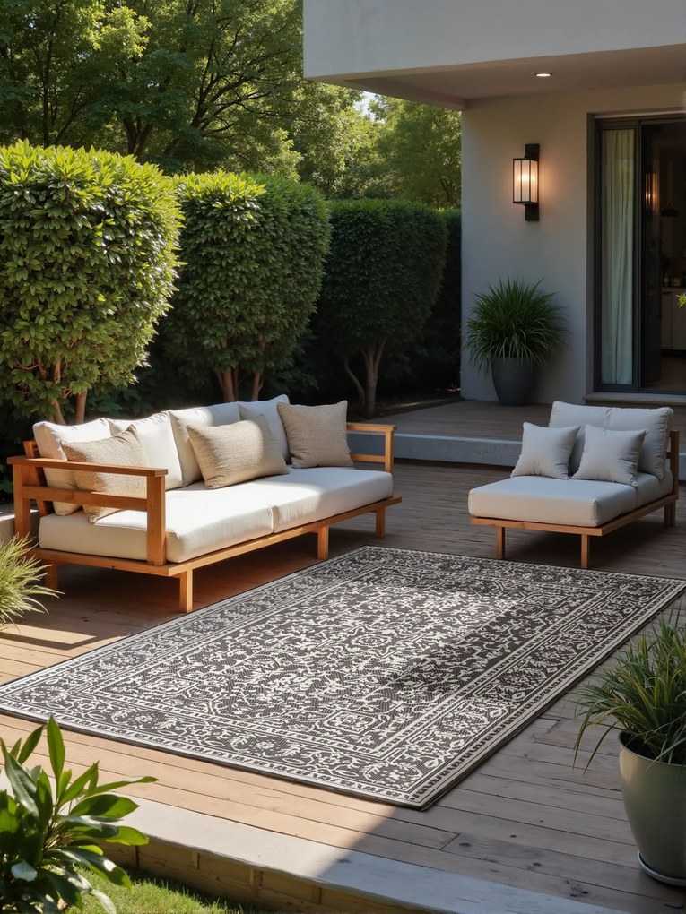 Kusový koberec Duet Kona 106248 Black/White - na von aj na doma, 160x230, čiernobiela, chodba / predsieň, NORTHRUGS